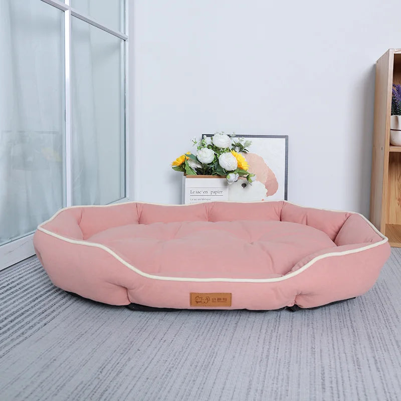 Corduroy Dog Sofa Bed(Pink and Khak)