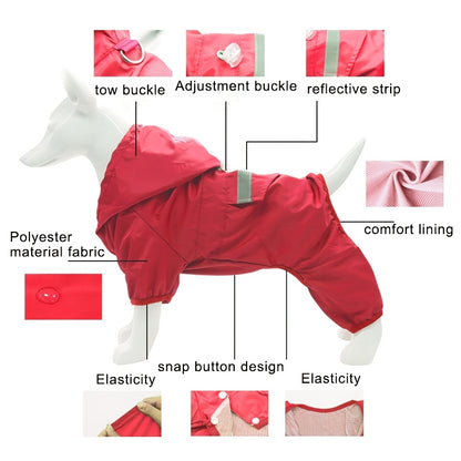 Reflective Dog Raincoat – Weatherproof Spandex Jumpsuit