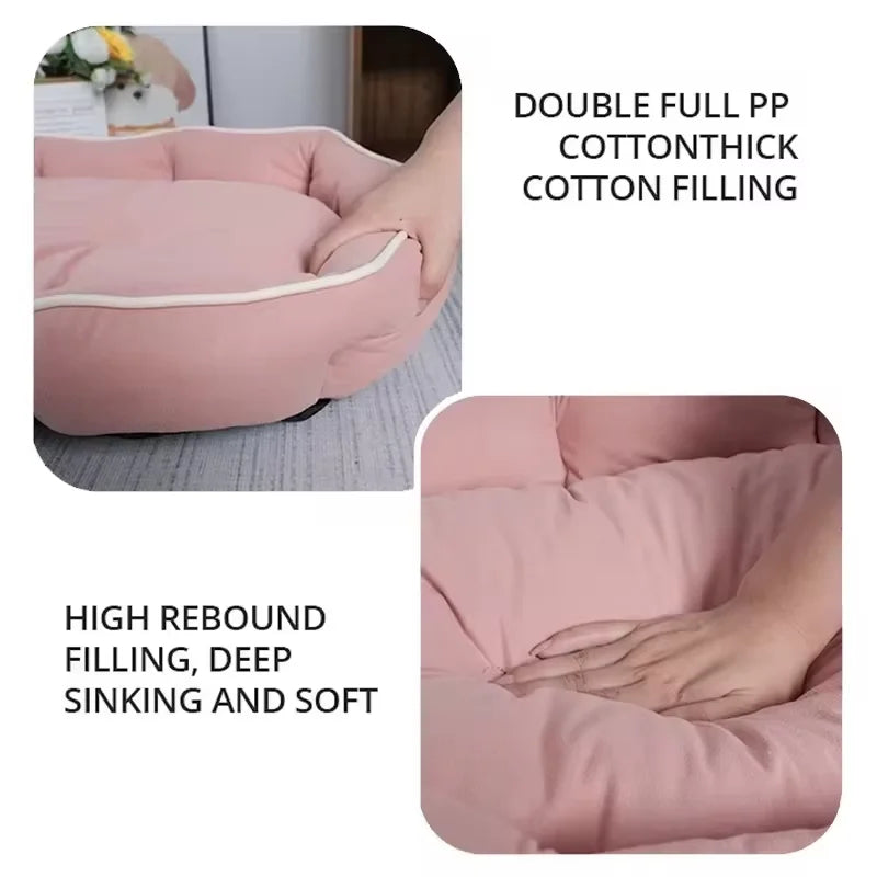 Corduroy Dog Sofa Bed(Pink and Khak)
