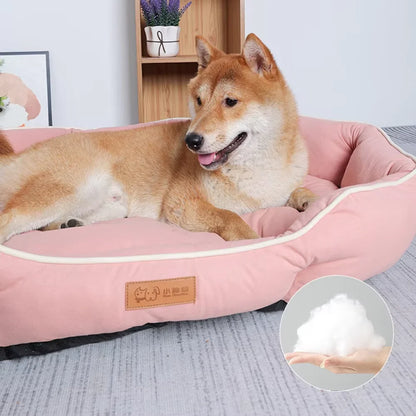 Corduroy Dog Sofa Bed(Pink and Khak)