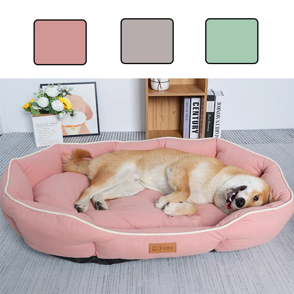 Corduroy Dog Sofa Bed(Pink and Khak)