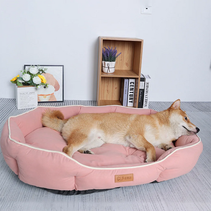 Corduroy Dog Sofa Bed(Pink and Khak)