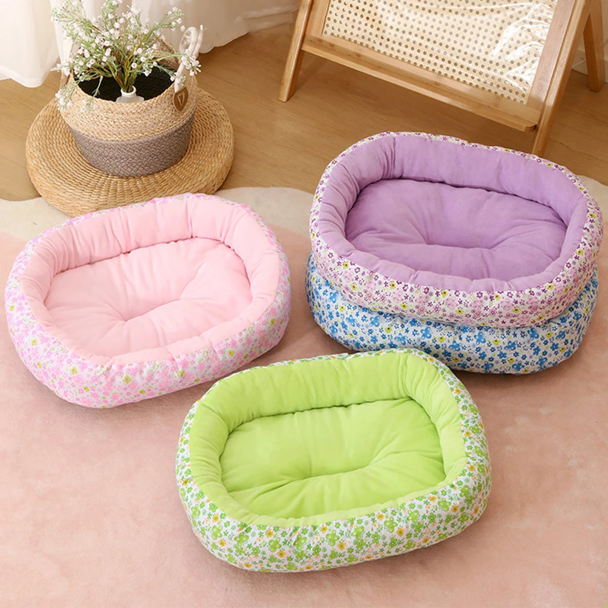 Soft Floral Dog Bed